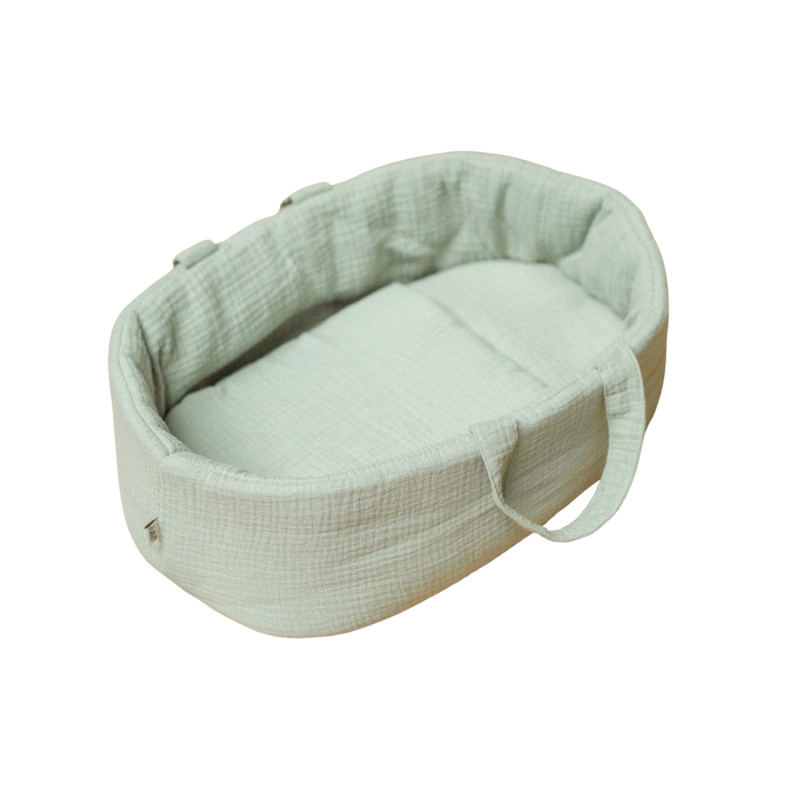 Poppendraagmand old green mousseline Poppendraagmand old green mousseline