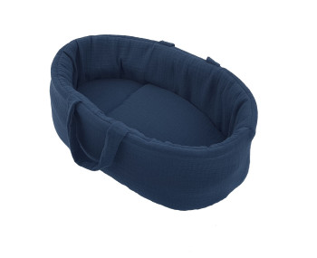 Poppendraagmand indigo mousseline