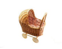 Rieten poppenwagen met kap retro flowers