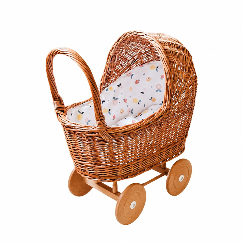 Rieten poppenwagen met kap Summer fruit Rieten poppenwagen met kap Summer fruit