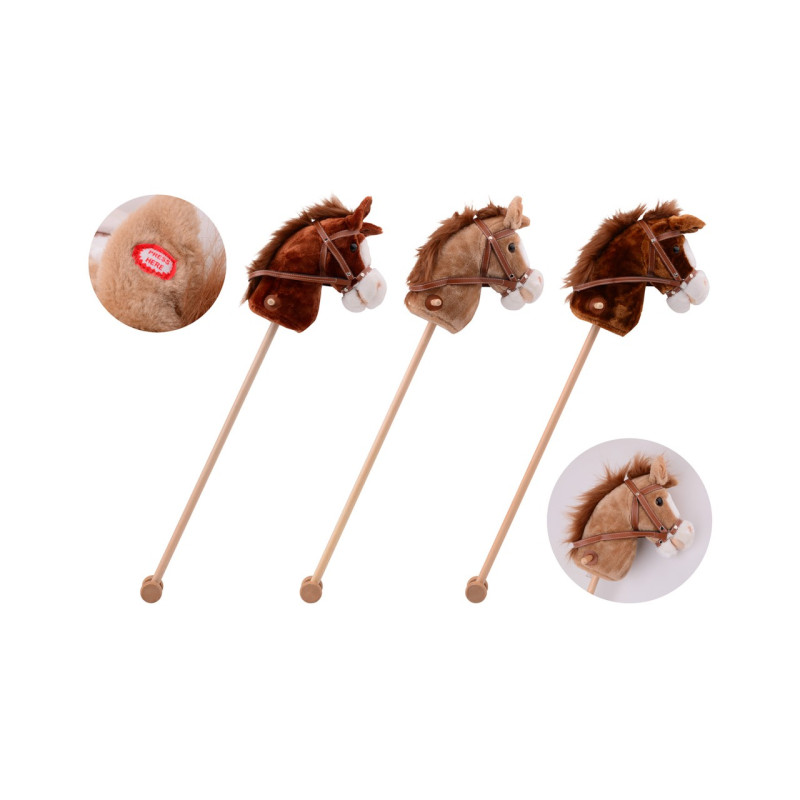 Stokpaard met geluid, 3 kleuren assorti
Stokpaard met geluid, 3 kleuren assorti