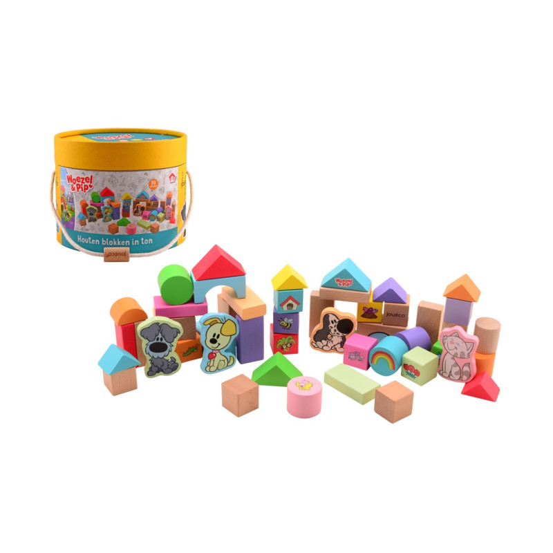Woezel & Pip - Houten blokken in ton 50 stuks Woezel & Pip - Houten blokken in ton 50 stuks