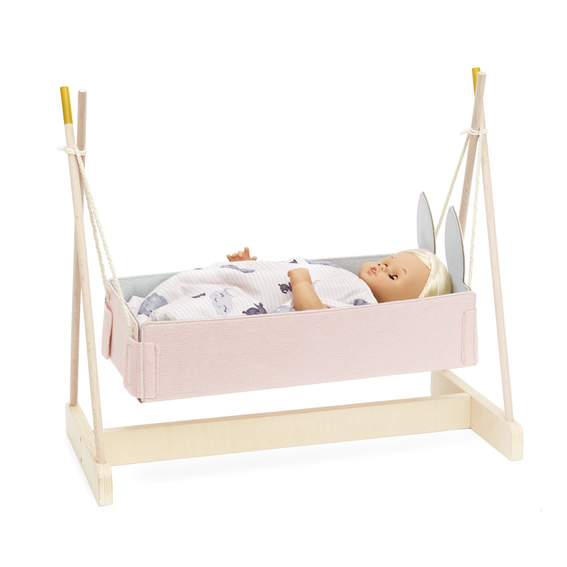 Houten poppenschommelwieg Houten poppenschommelwieg