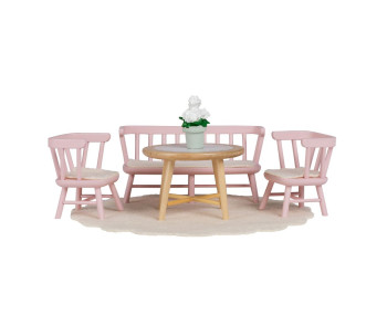 Set - Eettafel met 4 zitplaatsen (roze/hout)