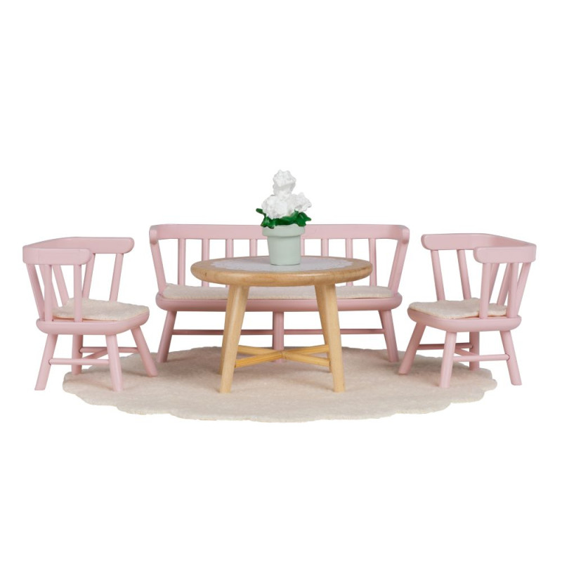 Set - Eettafel met 4 zitplaatsen (roze/hout) Set - Eettafel met 4 zitplaatsen (roze/hout)