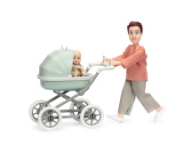 Set - Speelfiguur man met kinderwagen en baby