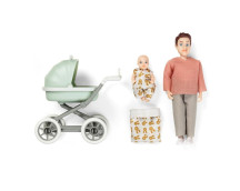 Set - Speelfiguur man met kinderwagen en baby Set - Speelfiguur man met kinderwagen en baby