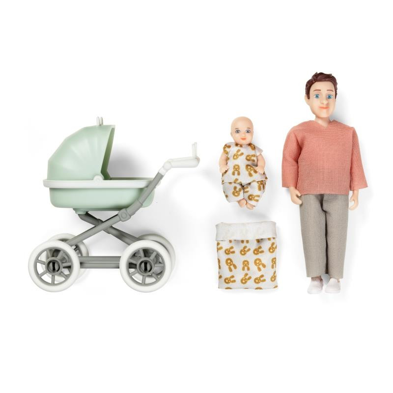 Set - Speelfiguur man met kinderwagen en baby Set - Speelfiguur man met kinderwagen en baby
