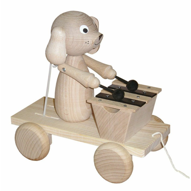 Trekfiguur hond met xylofoon (naturel)