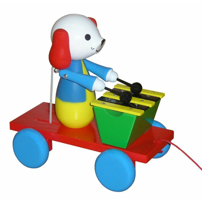 Trekfiguur hond met xylofoon (gekleurd) Trekfiguur hond met xylofoon (gekleurd)