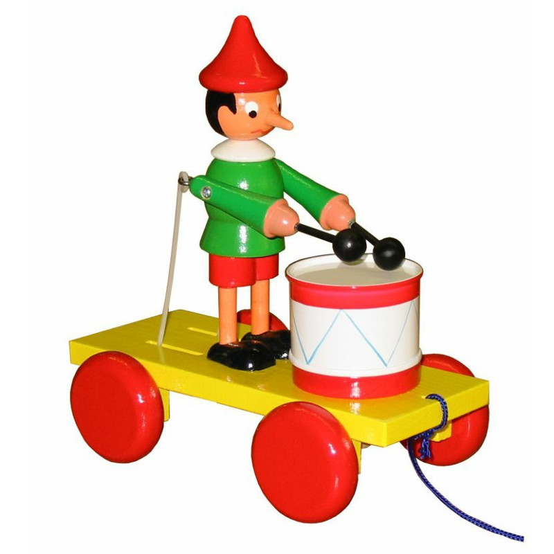 Trekfiguur Pinokkio met trommel (gekleurd) Trekfiguur Pinokkio met trommel (gekleurd)