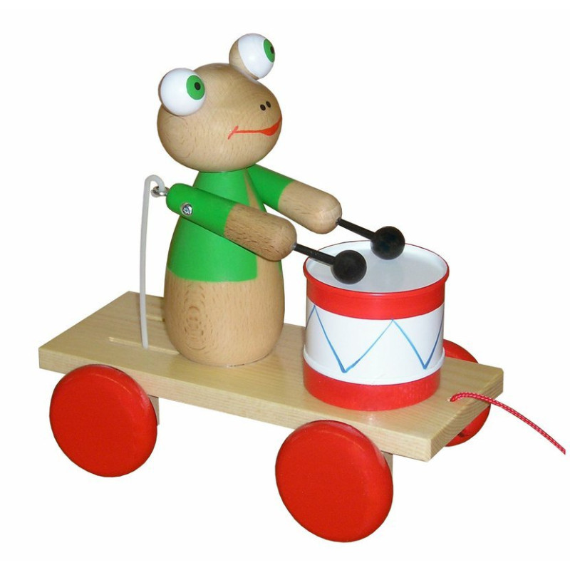 Trekfiguur kikker met trommel (gekleurd)