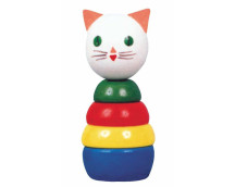 Houten stapelring kat (gekleurd)