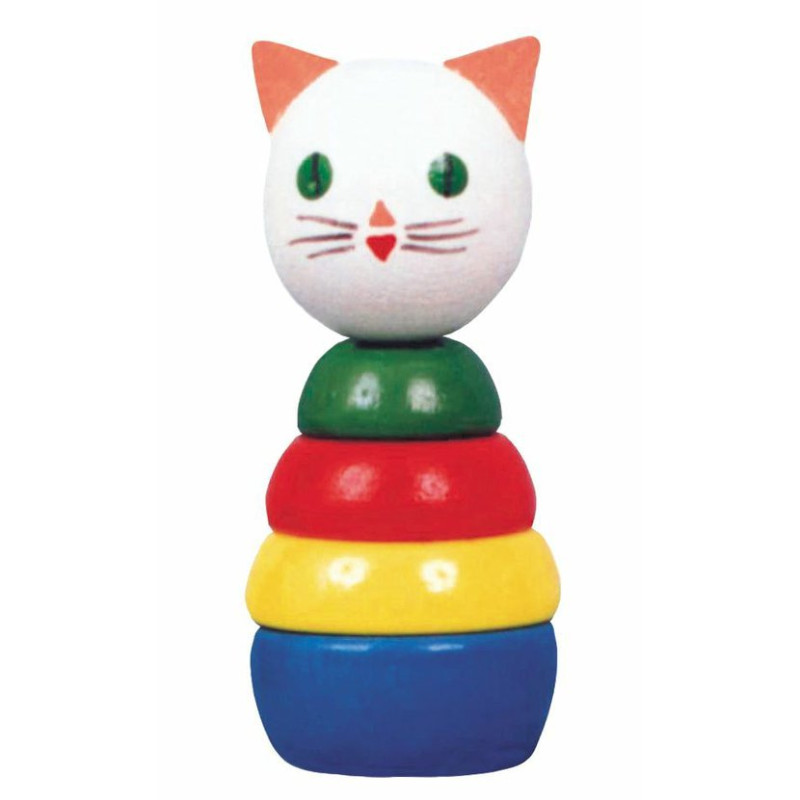 Houten stapelring kat (gekleurd)