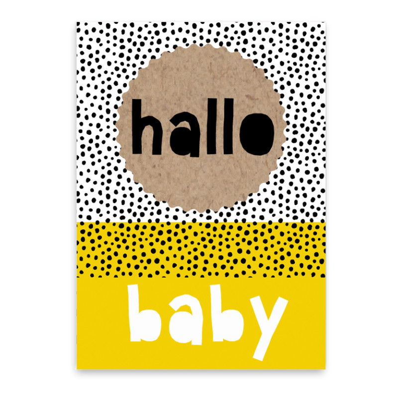 Wenskaart - Hallo baby (geel) Wenskaart - Hallo baby (geel)