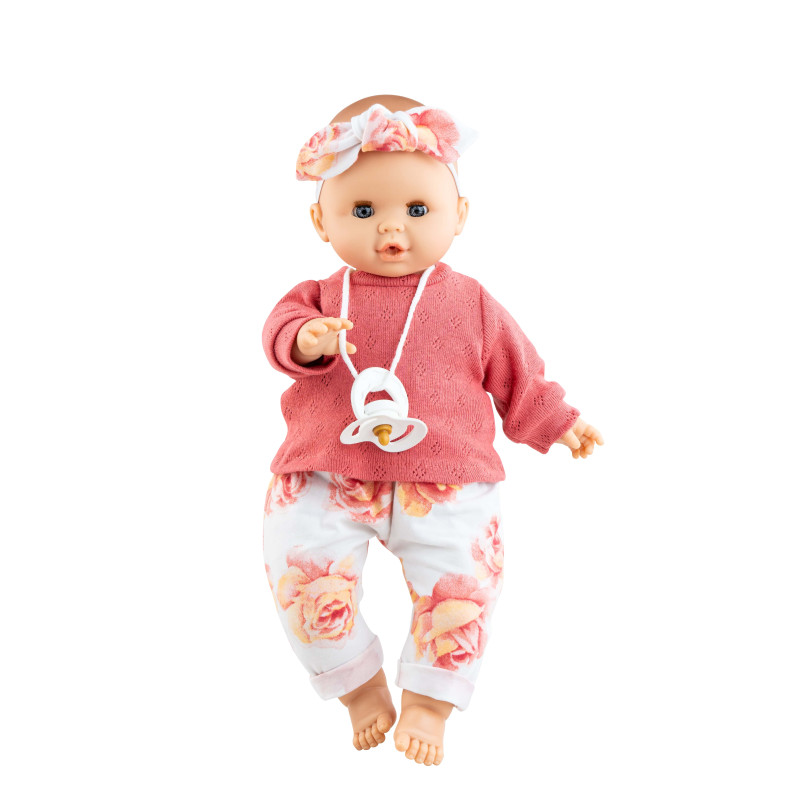 Pop Sonia (roze/bloemprint) met mechanisme (36 cm) Pop Sonia (roze/bloemprint) met mechanisme (36 cm)