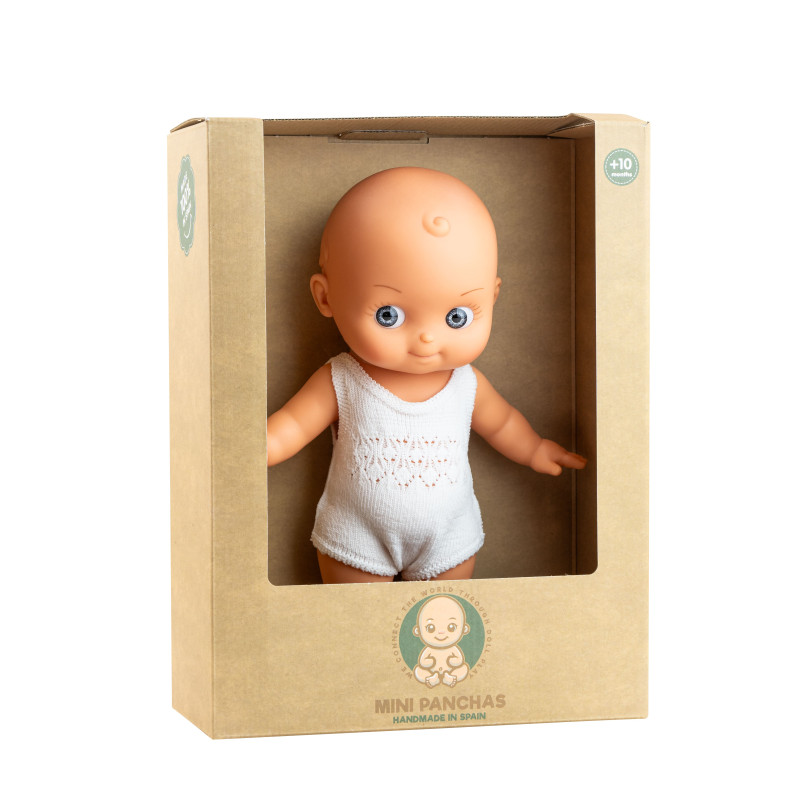 Pop Mini Pancha (witte romper/grijze ogen) 28cm Pop Mini Pancha (witte romper/grijze ogen) 28cm