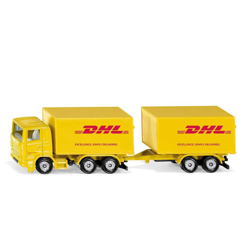 Vrachtwagen met DHL-aanhanger Vrachtwagen met DHL-aanhanger