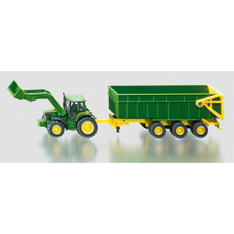 JD tractor en voorlader+aanhanger (1:87)