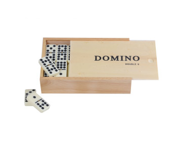 Dominospel (Dubbel 9) in houten kistje