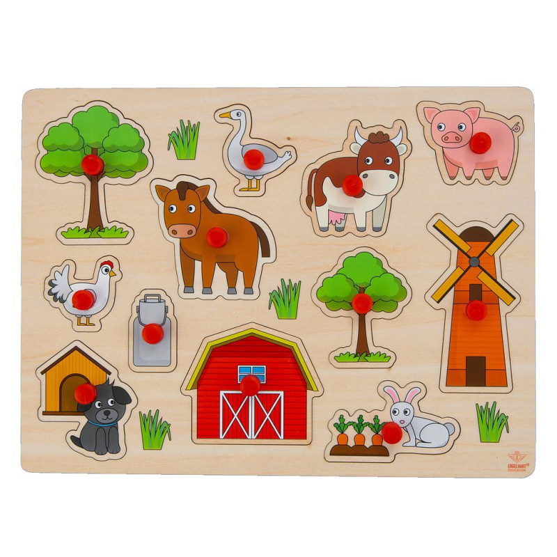 Houten knoppuzzel klein (boerderij)