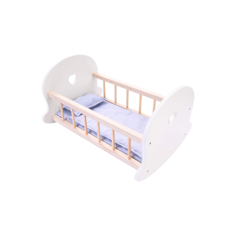 Poppen schommelbed grijs/wit