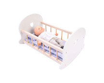Poppen schommelbed grijs/wit