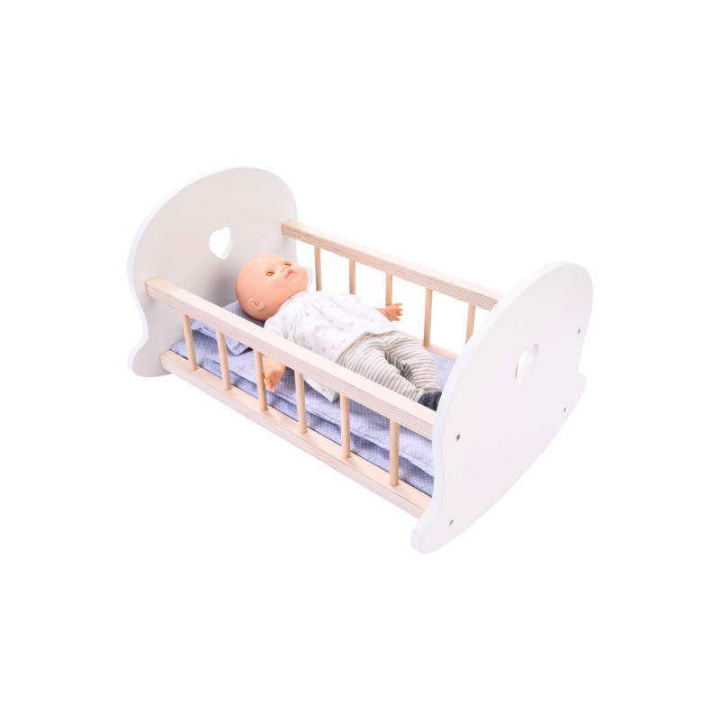Poppen schommelbed grijs/wit