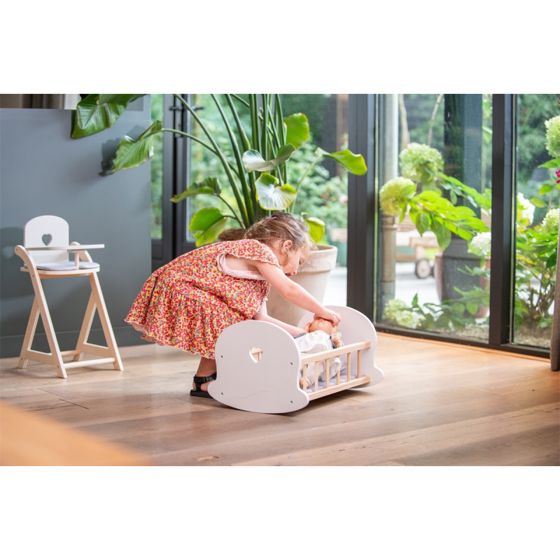 Poppen schommelbed grijs/wit