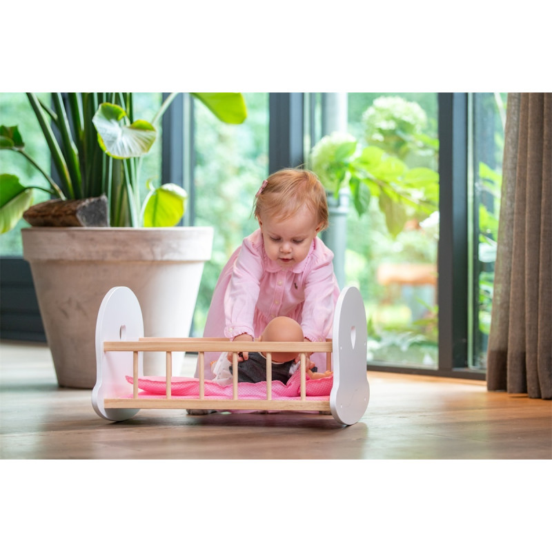 Poppen schommelbed roze/wit Poppen schommelbed roze/wit