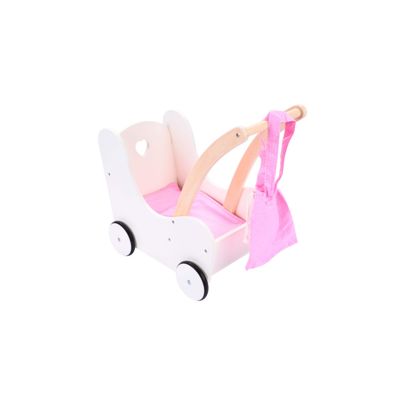 Poppen loopwagen roze/wit