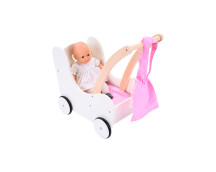 Poppen loopwagen roze/wit