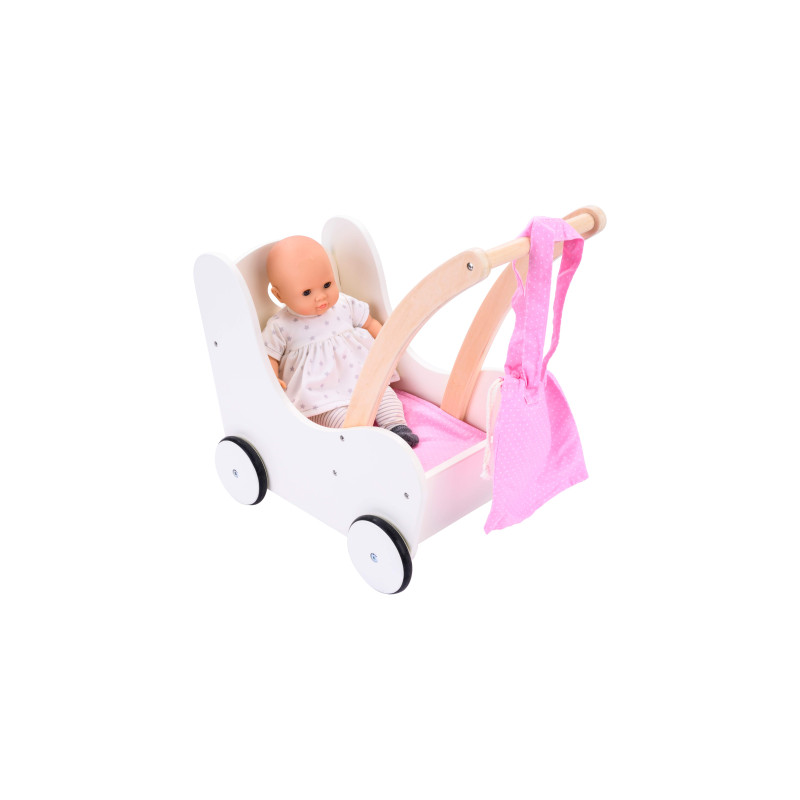 Poppen loopwagen roze/wit