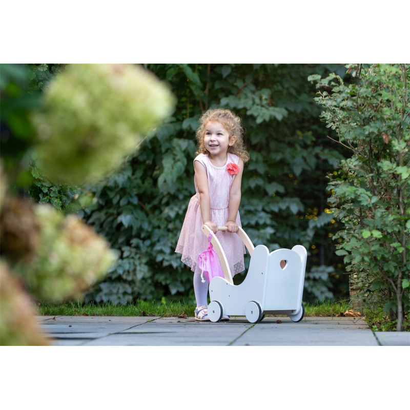 Poppen loopwagen roze/wit