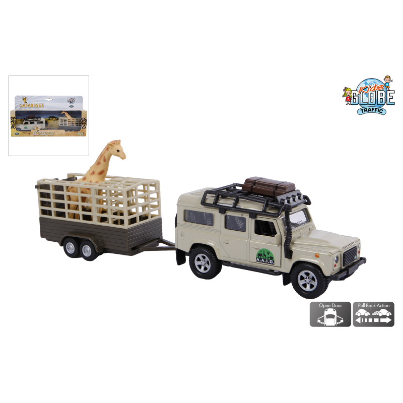Land Rover met giraffe-trailer Land Rover met giraffe-trailer