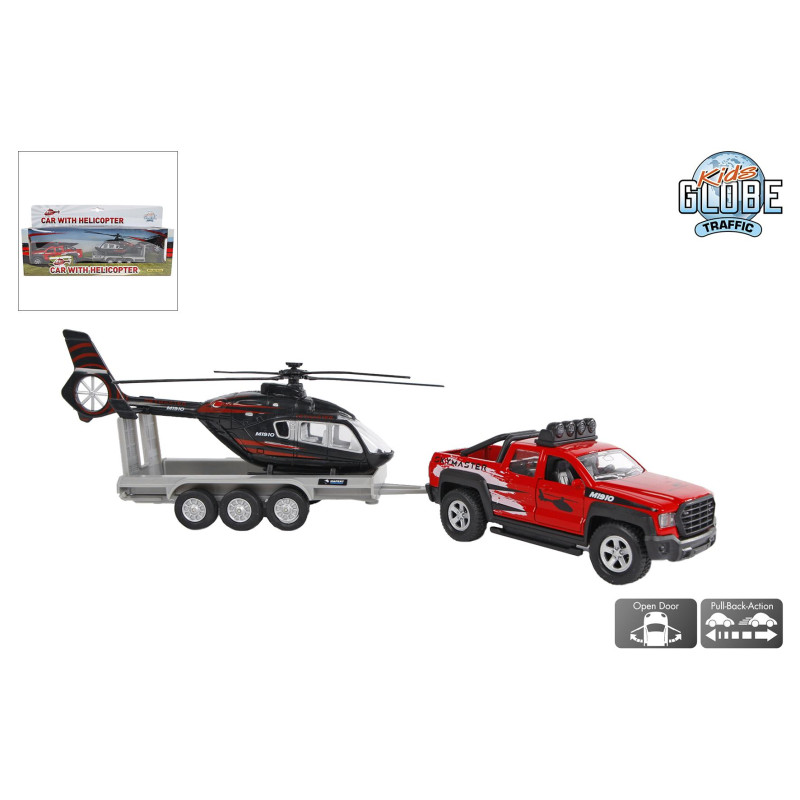 Terreinwagen met trailer en helikopter (35 cm)