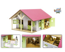 Houten paardenstal 2 boxen (roze/1:24)