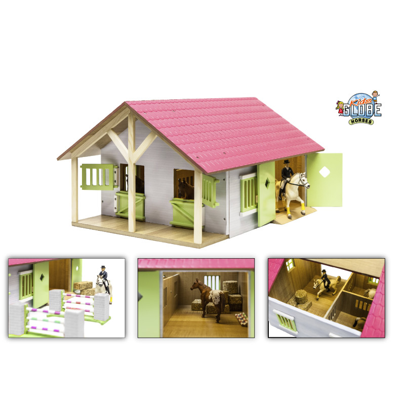 Houten paardenstal 2 boxen (roze/1:24) Houten paardenstal 2 boxen (roze/1:24)