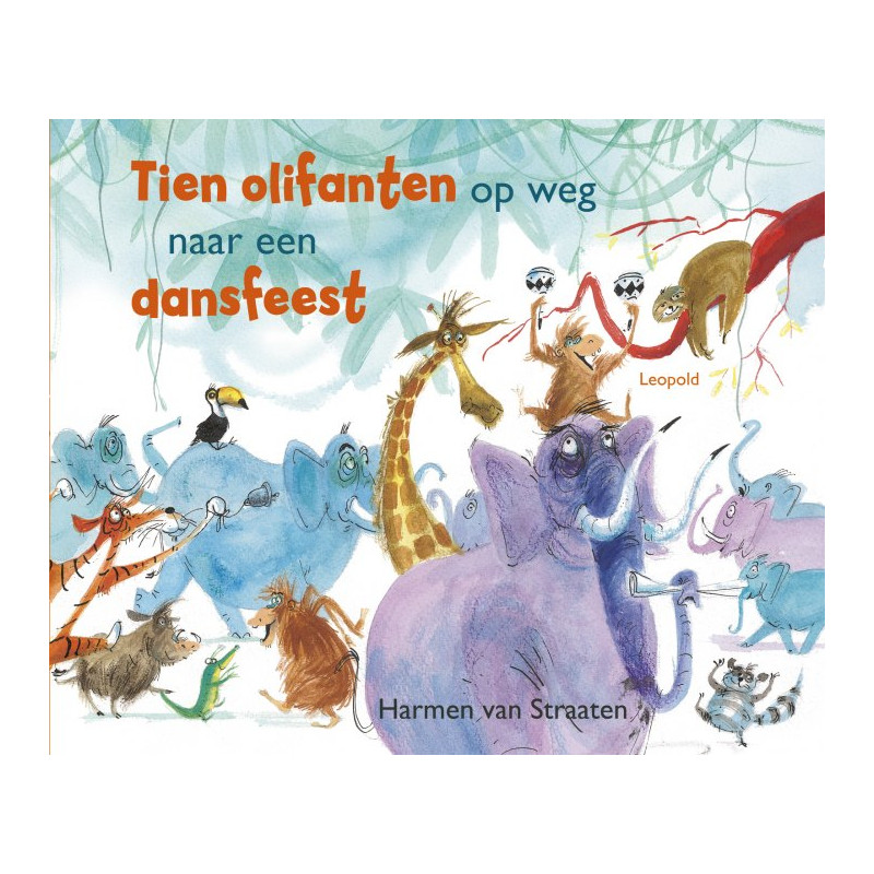 Tien olifanten op weg naar een dansfeest