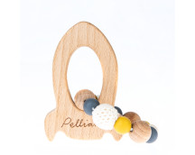 Houten rammelaar raket (mosterdgeel)