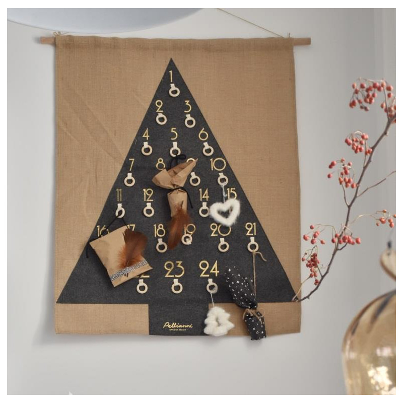 Adventkalender jute, zwarte kerstboom