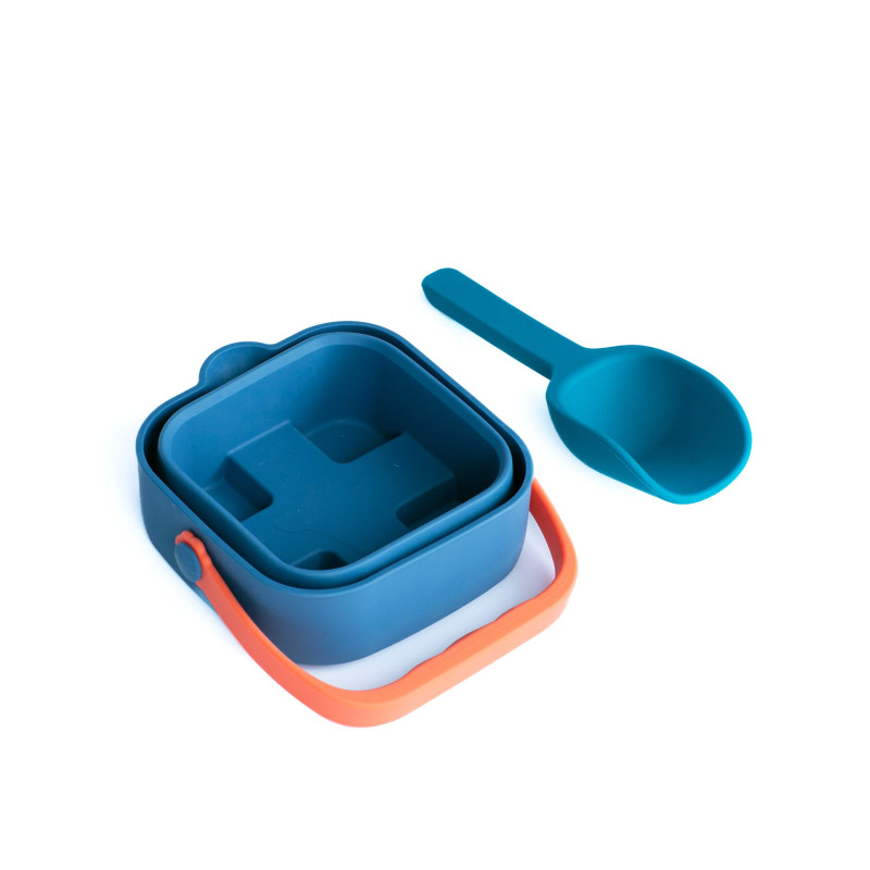 Siliconen opvouwbare emmer (blauw) + schep Siliconen opvouwbare emmer (blauw) + schep