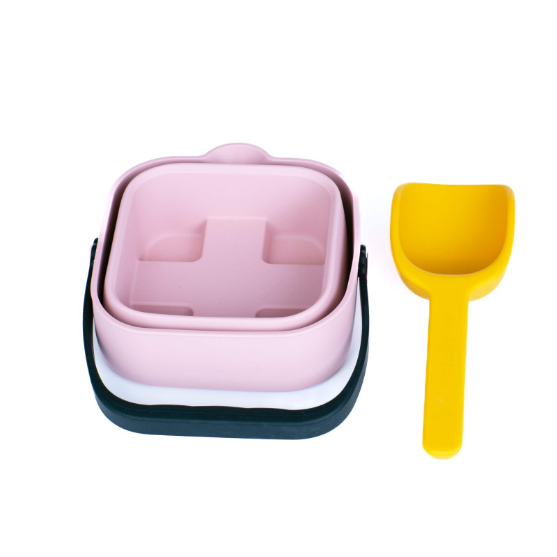 Siliconen opvouwbare emmer (roze) + schep Siliconen opvouwbare emmer (roze) + schep