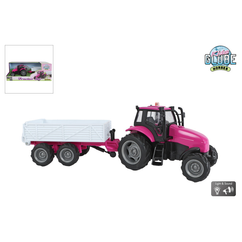 Tractor met aanhanger die cast licht geluid roze 25cm 2025 Tractor met aanhanger die cast licht geluid roze 25cm 2025