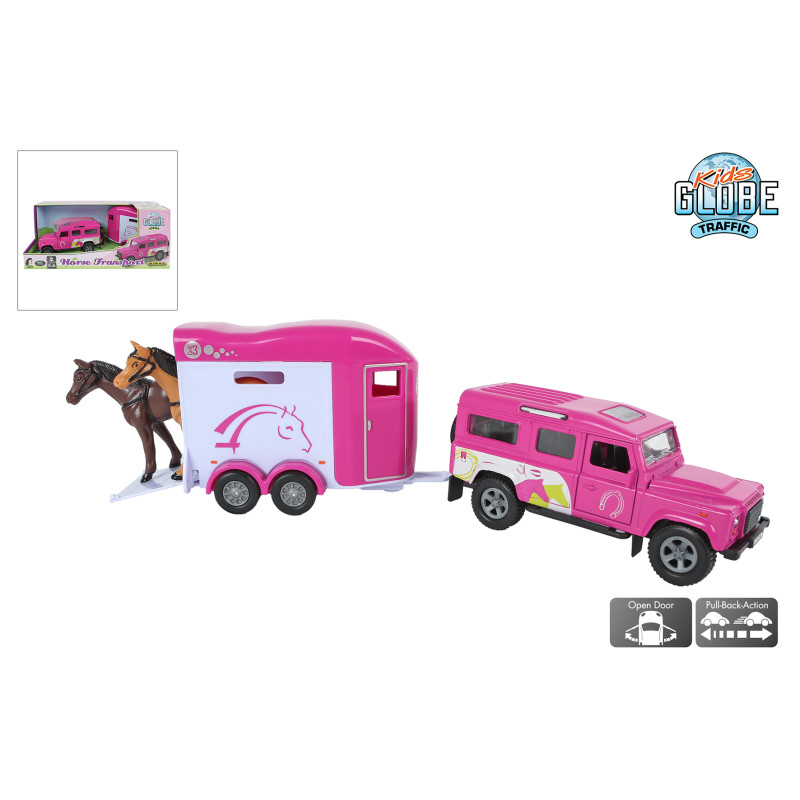 Landrover met paardentrailer roze