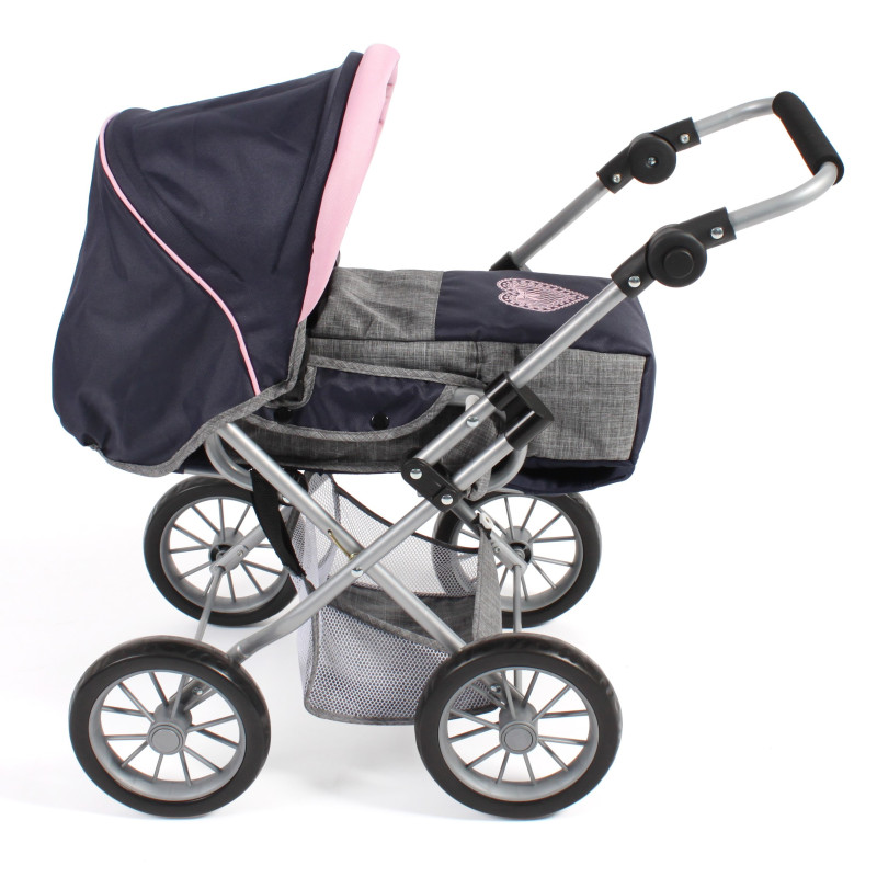 Poppenwagen Leni combi (donkerblauw met hartje) Poppenwagen Leni combi (donkerblauw met hartje)