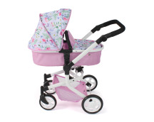 Poppenwagen Mika combi (bloemen wit/roze) Poppenwagen Mika combi (bloemen wit/roze)