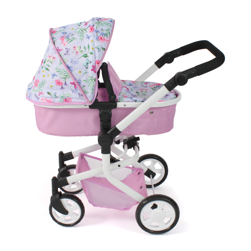 Poppenwagen Mika combi (bloemen wit/roze) Poppenwagen Mika combi (bloemen wit/roze)