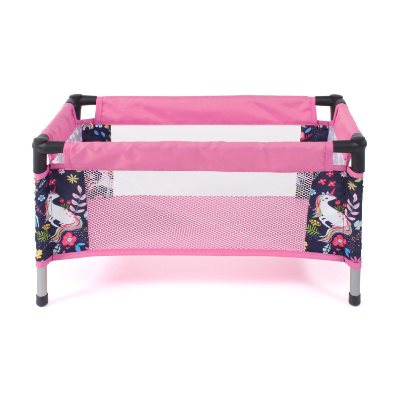 Poppenreisbed (eenhoorn donkerblauw/roze) Poppenreisbed (eenhoorn donkerblauw/roze)