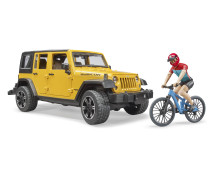 Jeep Wrangler Rubicon Unlimited met mountainbike en speelfiguur Jeep Wrangler Rubicon Unlimited met mountainbike en speelfiguur